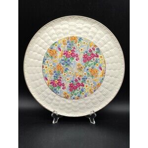Vintage Erphila Sussex Cheery Chintz Cake Plate Embossed Basketweave Floral 11”